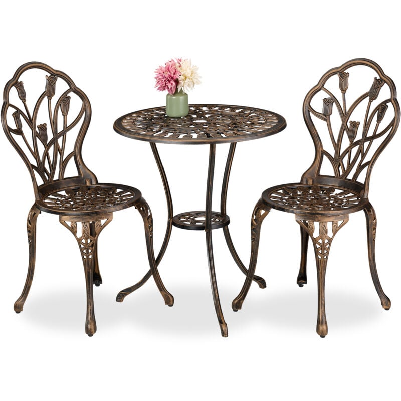 foto del prodotto set da bistrot da 3, tavolino da giardino, 2 sedie da balcone, in alluminio stile ferro battuto, nero bronzo relaxdays