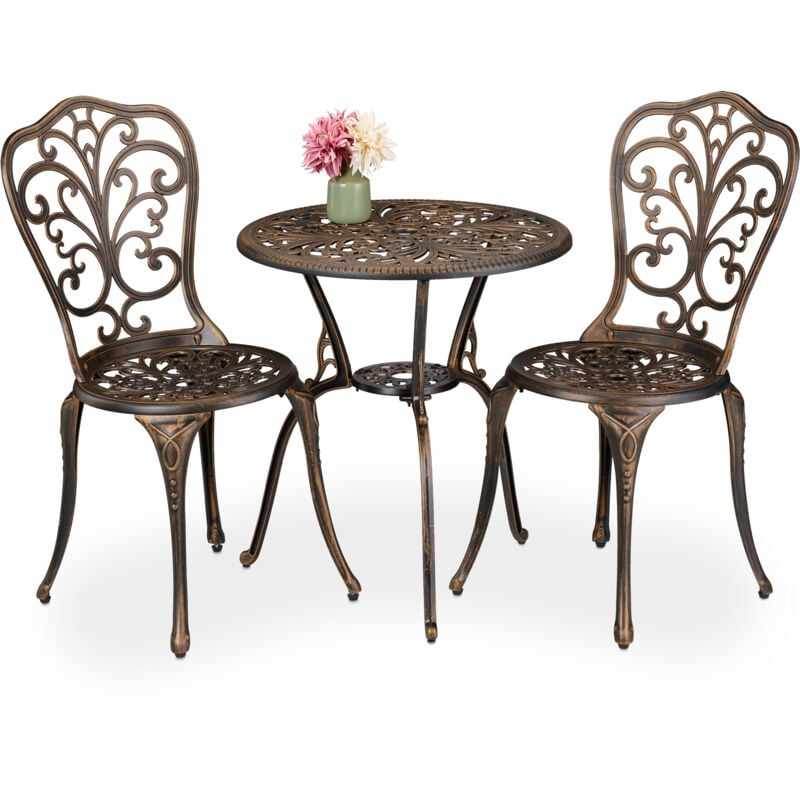 foto del prodotto set da bistrot da 3, tavolino da giardino, 2 sedie da balcone, in alluminio stile ferro battuto, nero bronzo relaxdays