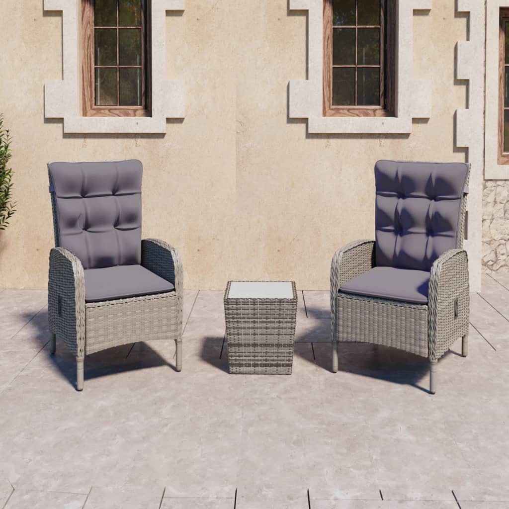 foto del prodotto set da bistrot da giardino 3 pz in polyrattan e vetro grigio cod mxl 44329