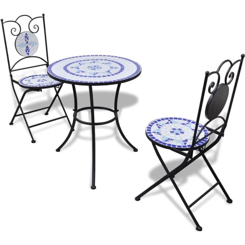 foto del prodotto set da bistrot da patio tavolo 2 sedie in piastrelle di ceramica vari colori colore blu