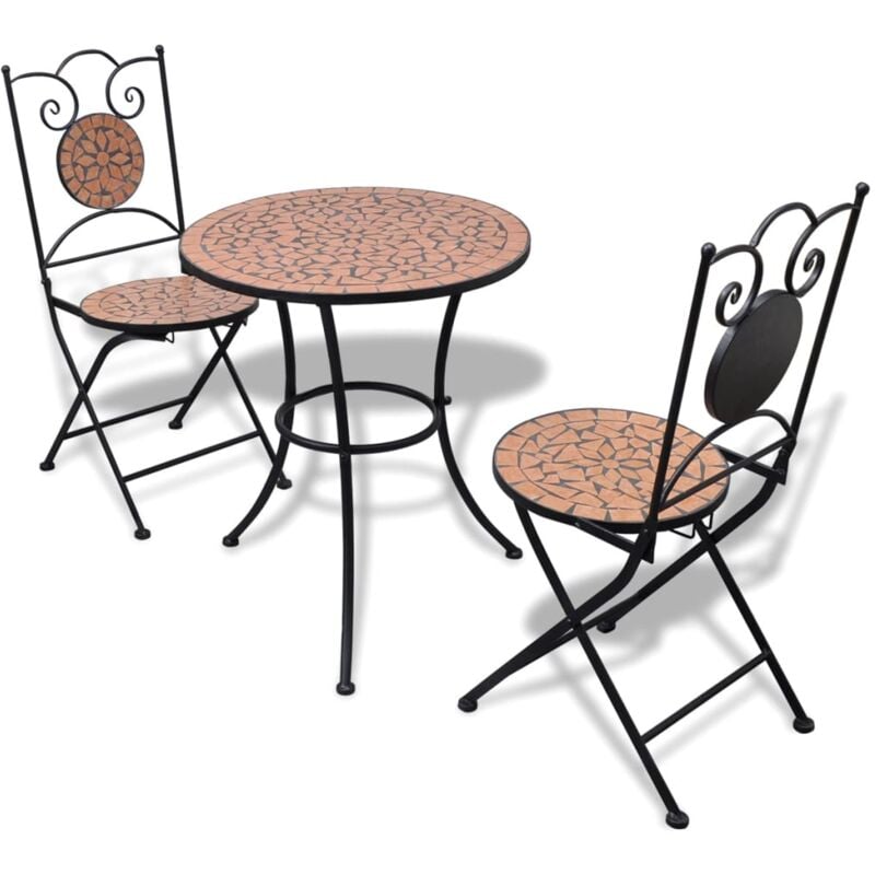 foto del prodotto set da bistrot da patio tavolo 2 sedie in piastrelle di ceramica vari colori colore marrone