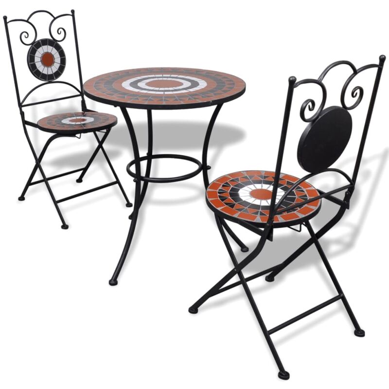 foto del prodotto set da bistrot da patio tavolo 2 sedie in piastrelle di ceramica vari colori colore marrone