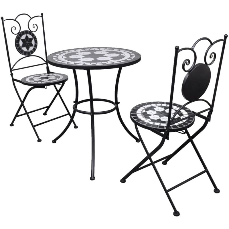 foto del prodotto set da bistrot da patio tavolo 2 sedie in piastrelle di ceramica vari colori colore nero