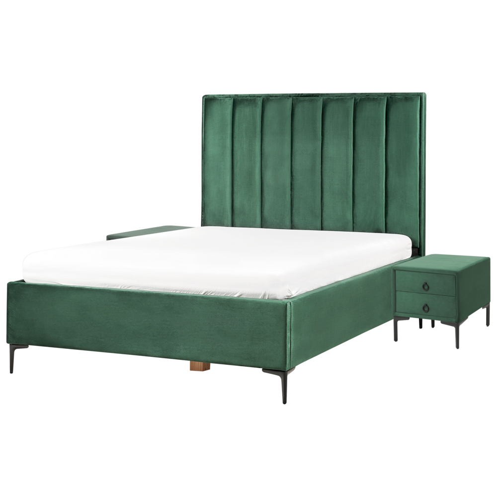 foto del prodotto set da camera da letto rivestiti in velluto verde scuro con due comodini 140 x 200 cm stile elegante