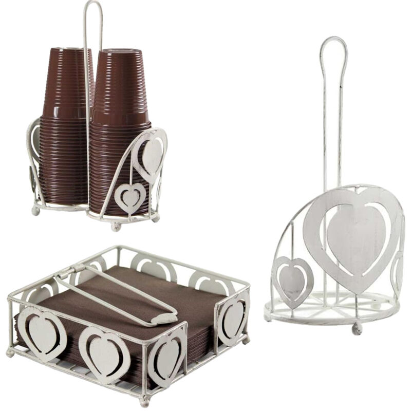 foto del prodotto set da cucina in metallo stile shabby chic design cuore in colore bianco