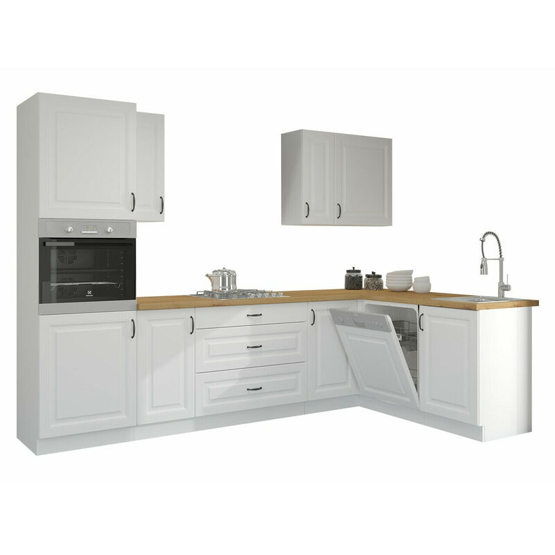 foto del prodotto set da cucina modulare retro white 148 , 162x0cm, senza, angolare, pannello di fibra a media densit , truciolare laminato, led senza