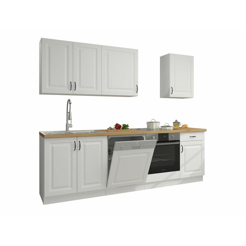 foto del prodotto set da cucina modulare retro white 150 , 250x52cm, senza, pannello di fibra a media densit , truciolare laminato, led senza