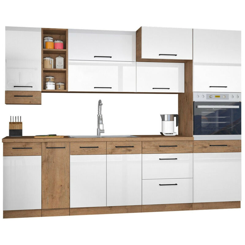 foto del prodotto set da cucina modulare wood white 137 , 270x57cm, con, truciolare laminato, led con