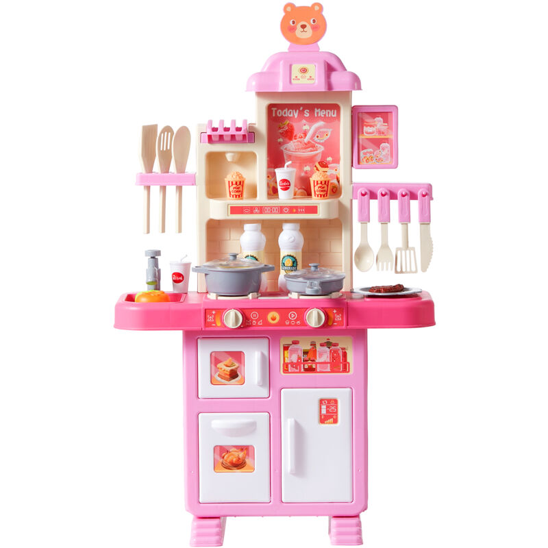 foto del prodotto set da cucina per bambini,cucina per bambini con fornello con vapore,suoni e luci,set da cucina da gioco con accessori da cucina da 48 pezzi per
