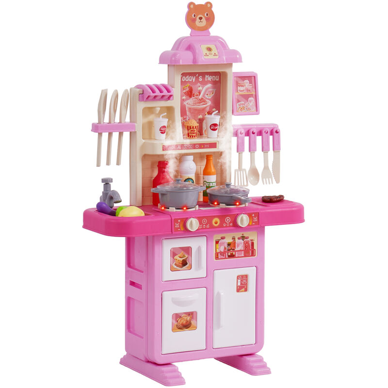 foto del prodotto set da cucina per bambini,cucina per bambini con fornello con vapore,suoni e luci,set da cucina da gioco con accessori da cucina da 48 pezzi per