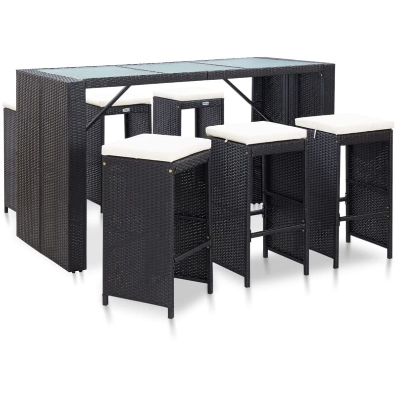 foto del prodotto set da esterni elegante con tavolo e 6 sgabelli con cuscini vari colori colore nero