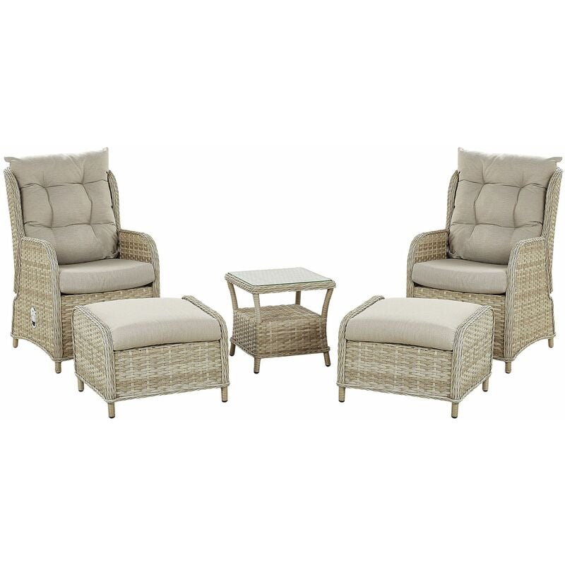 foto del prodotto set da esterno 2 poltrone poggiapiedi e tavolo rattan sintetico beige ponza