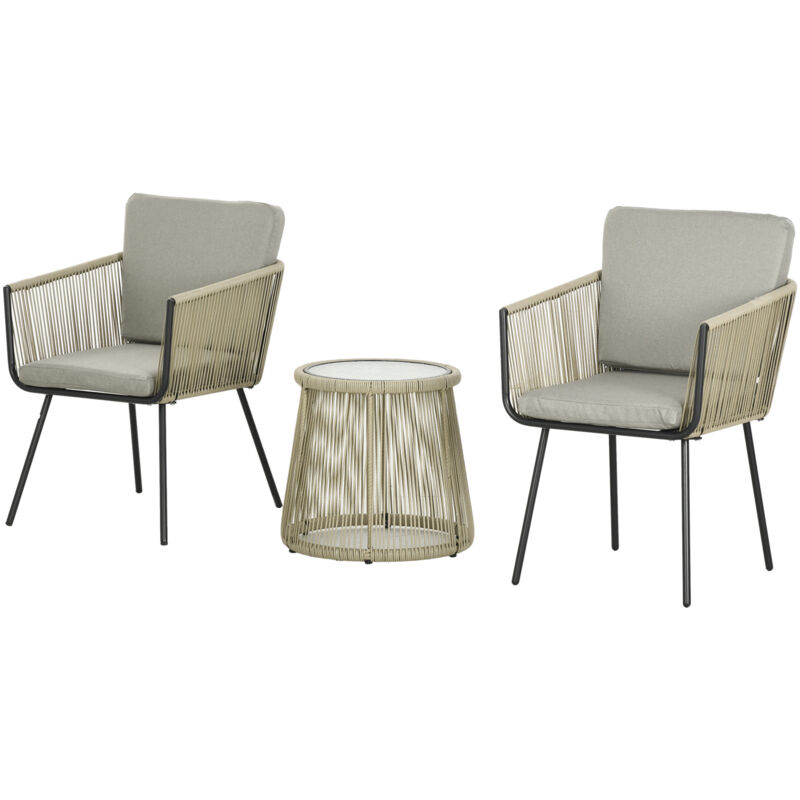 immagine 0 del prodotto set da esterno 2 sedie in rattan e tavolino in vetro stile boho caff outsunny