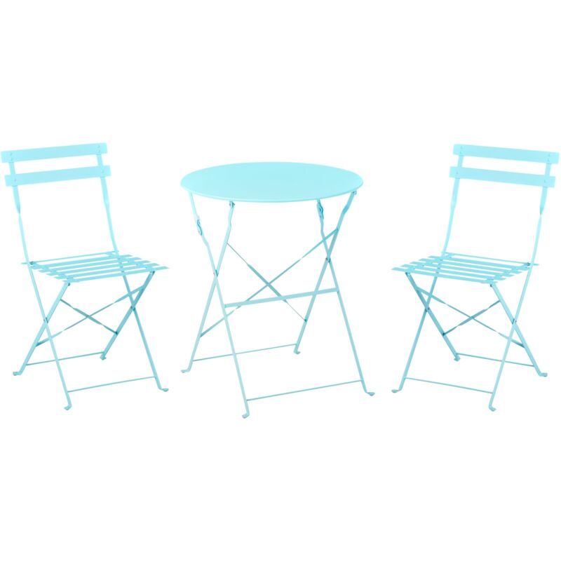 foto del prodotto set da esterno 3 pezzi tavolino e 2 sedile pieghevoli in metallo blu fiori
