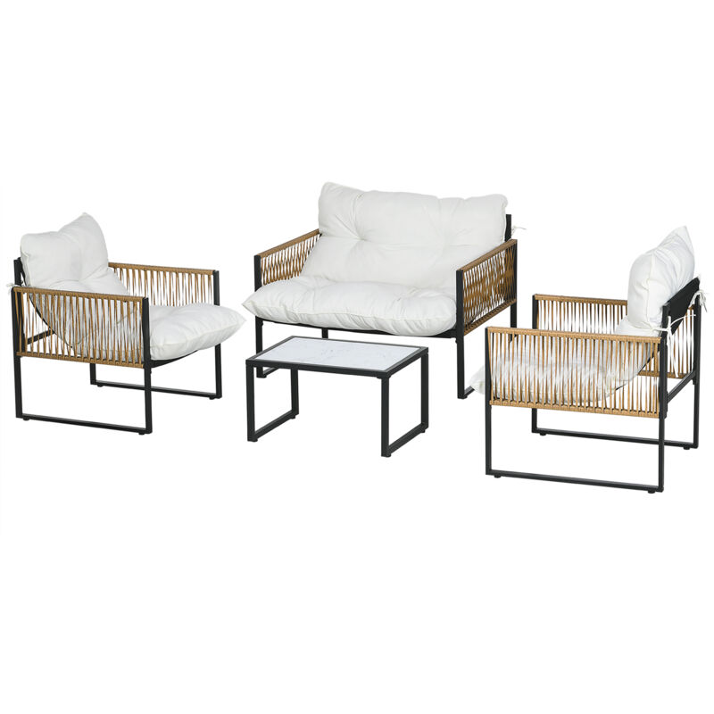 foto del prodotto set da esterno 4 pezzi in rattan con divanetto, 2 sedie e tavolino nero outsunny