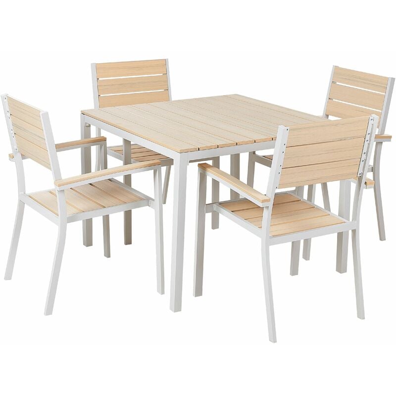 immagine 0 del prodotto set da esterno 4 sedie e tavolo design a doghe beige e alluminio bianco prato