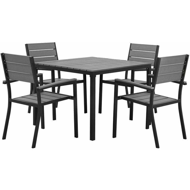 foto del prodotto set da esterno 4 sedie e tavolo grigio design a doghe legno sintetico prato