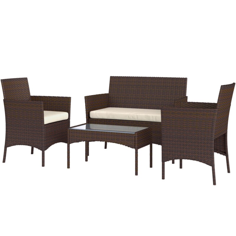foto del prodotto set da esterno 4pz con divanetto 2 sedie e tavolino beige e marrone outsunny