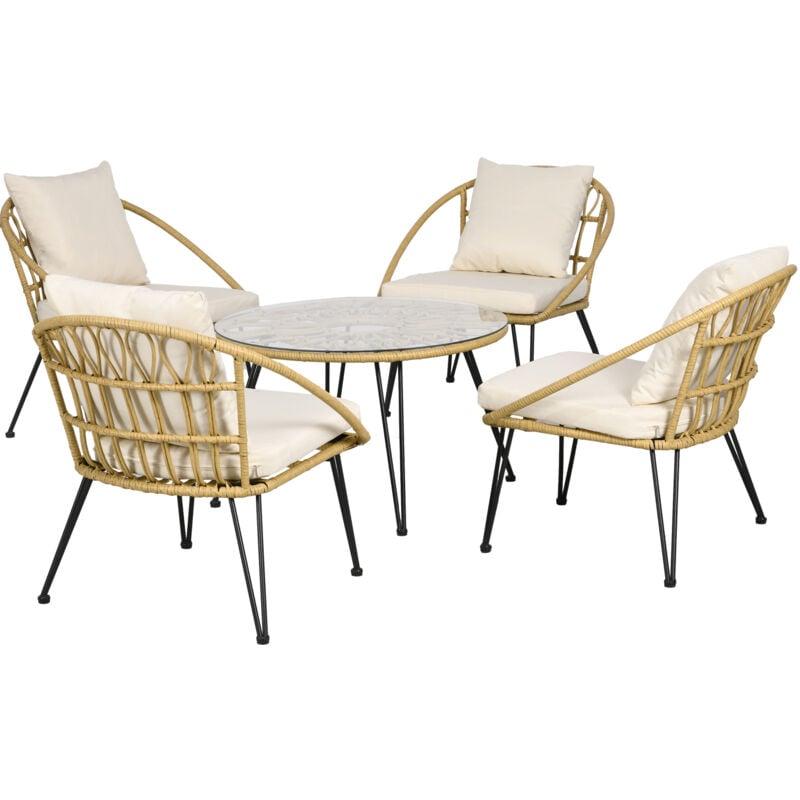 foto del prodotto set da esterno 5 pezzi in rattan con tavolo rotondo e 4 sedie outsunny