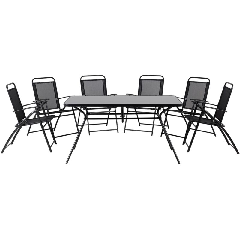 foto del prodotto set da esterno 5 pezzi tavolo nero e 6 sedie pieghevoli design moderno livo
