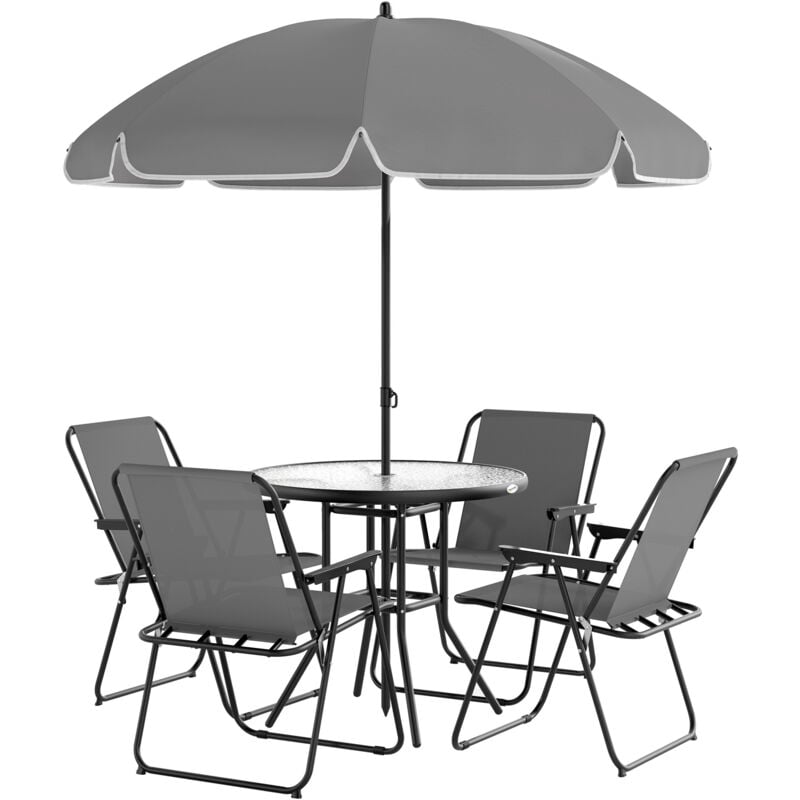 foto del prodotto set da esterno 6pz con 4 sedie, tavolo e ombrellone grigio e nero outsunny