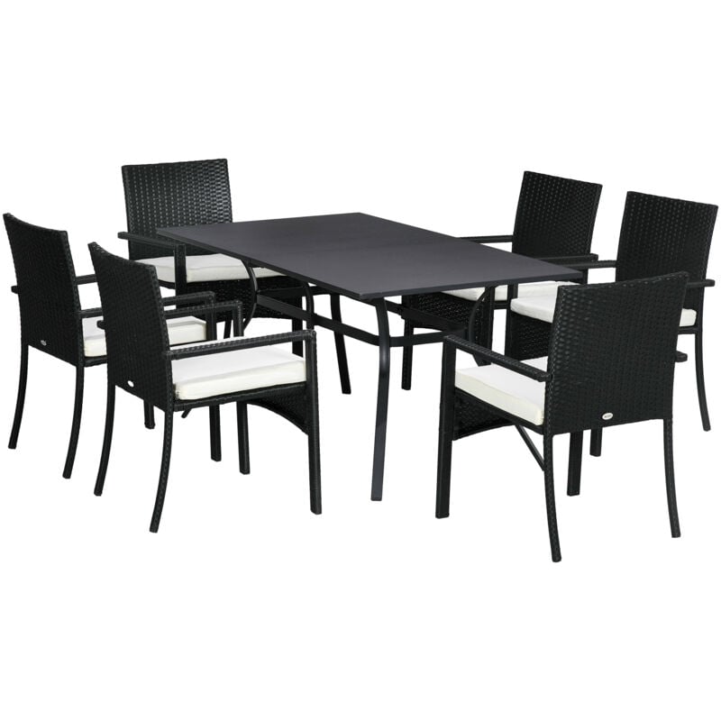 foto del prodotto set da esterno 7 pezzi in rattan con tavolo e 6 sedie nero e beige outsunny