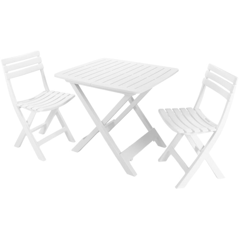 foto del prodotto set da esterno composto da 2 sedie ed 1 tavolo , made in italy, color bianco, con imballo rinforzato dmora
