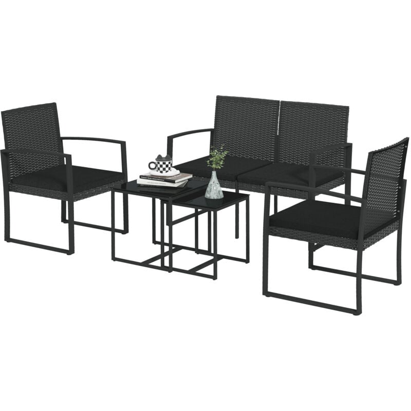 foto del prodotto set da esterno con 2 sedie, divanetto e 2 tavolini effetto rattan outsunny