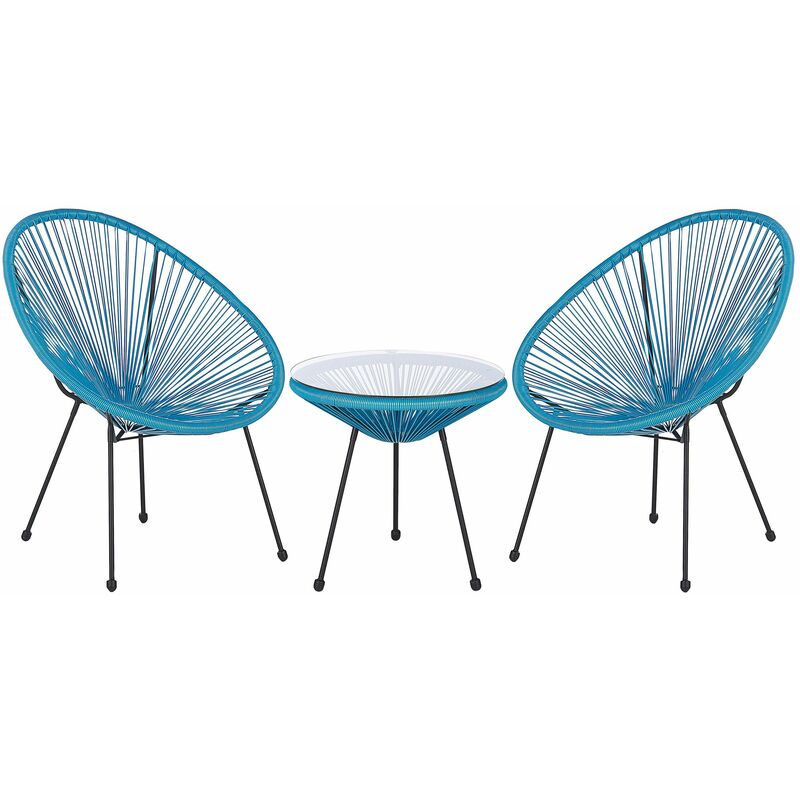 foto del prodotto set da esterno con tavolino e 2 sedie blu in rattan sintetico moderno acapulco