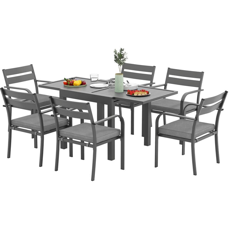 foto del prodotto set da esterno con tavolo allungabile e 6 sedie impilabili grigio outsunny