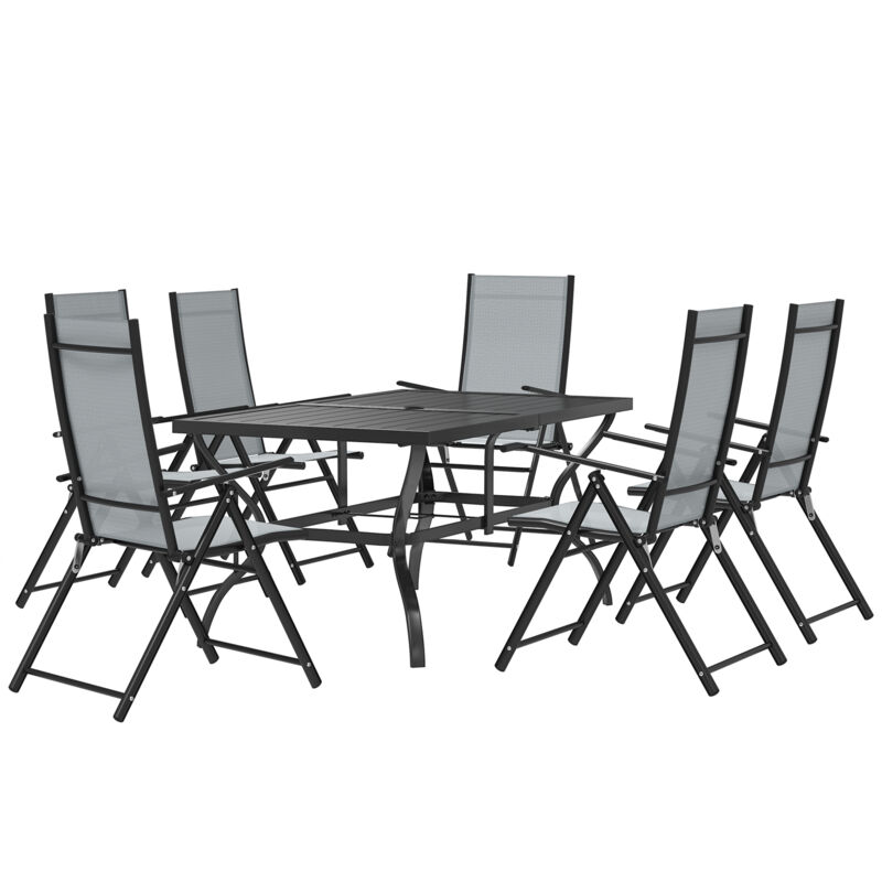 foto del prodotto set da esterno con tavolo da pranzo e 6 sedie pieghevoli grigio outsunny