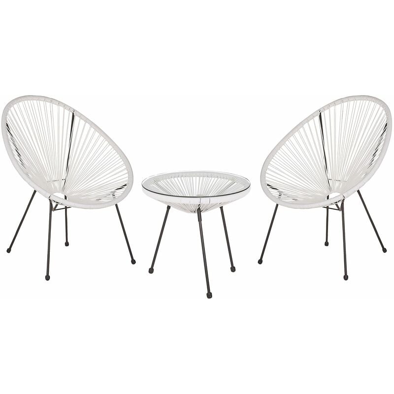 foto del prodotto set da esterno tavolino e 2 sedie bianco rattan sintetico moderno acapulco