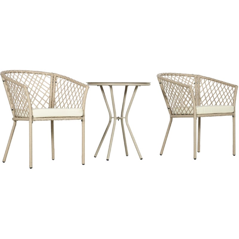 foto del prodotto set da giardino 2 poltroncine con cuscini e tavolino in vetro e rattan outsunny
