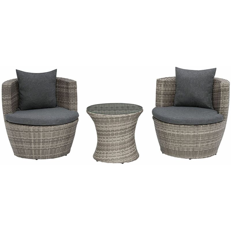 foto del prodotto set da giardino 2 poltrone con tavolino finto rattan grigio con cuscini capri