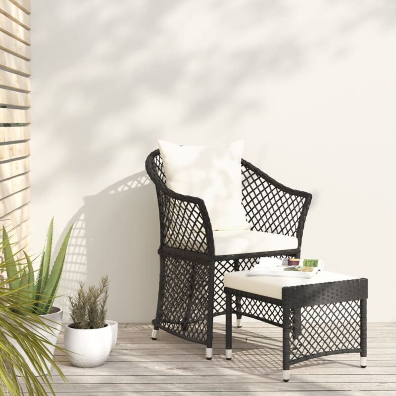 foto del prodotto set da giardino 2 pz con cuscini nero in polyrattan