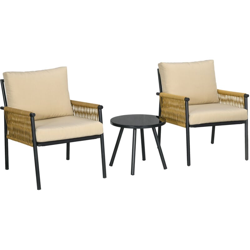 foto del prodotto set da giardino 2 sedie con cuscini e tavolino rotondo in rattan beige outsunny