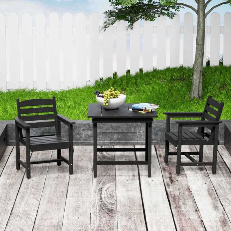 foto del prodotto set da giardino 3 pezzi, 2 sedie e 1 tavolo, set da esterno in hdpe, tavolo da giardino con 2 sedie, set relax da terrazzo, nero uev