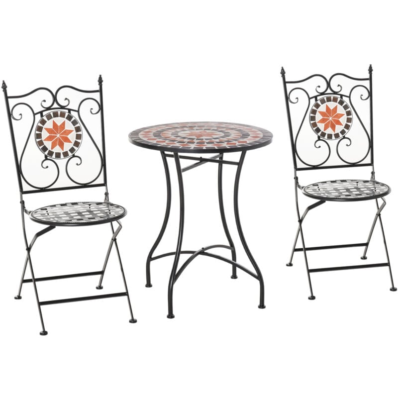 foto del prodotto set da giardino 3 pz 2 sedie pieghevoli 1 tavolino a mosaico outsunny