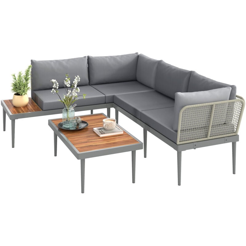 foto del prodotto set da giardino 3 pz con 2 divanetti e tavolino basso grigio e legno outsunny
