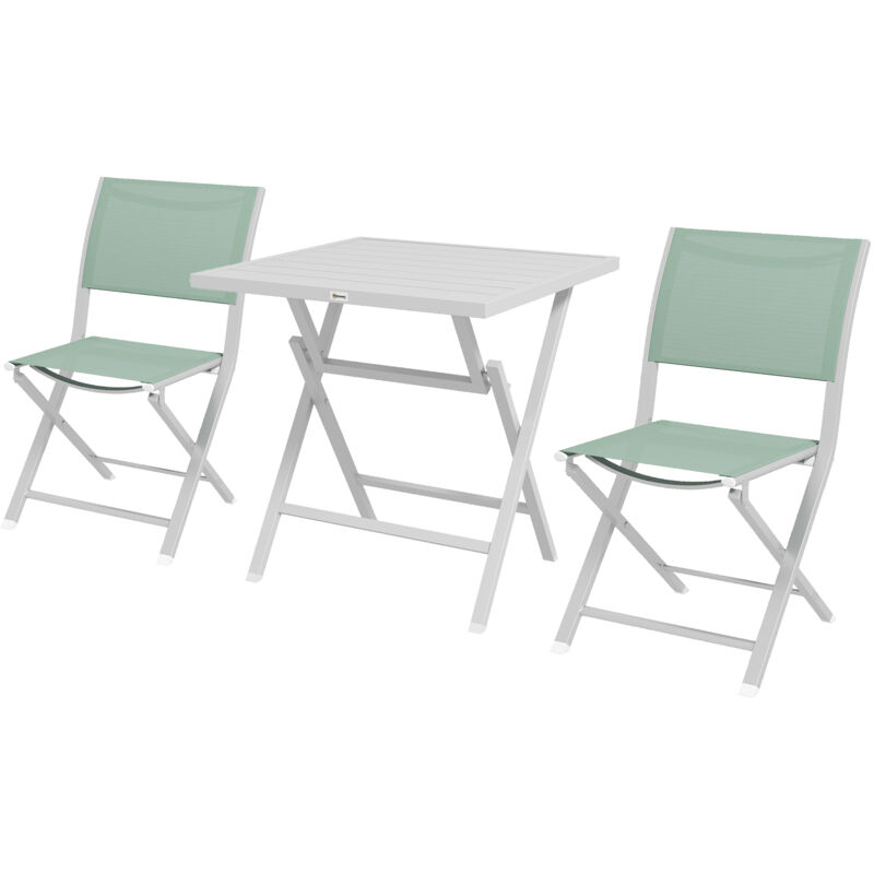 foto del prodotto set da giardino 3pz in alluminio con 2 sedie e tavolo verde pieghevoli outsunny