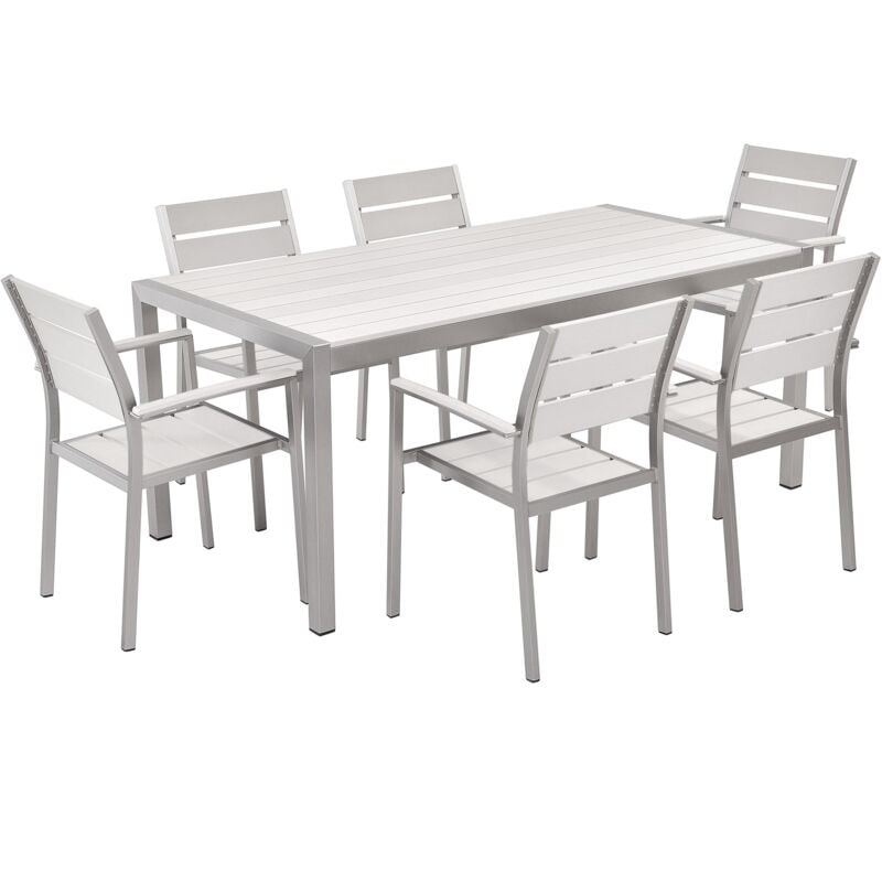 foto del prodotto set da giardino 6 sedie tavolo legno bianco e alluminio anodizzato vernio