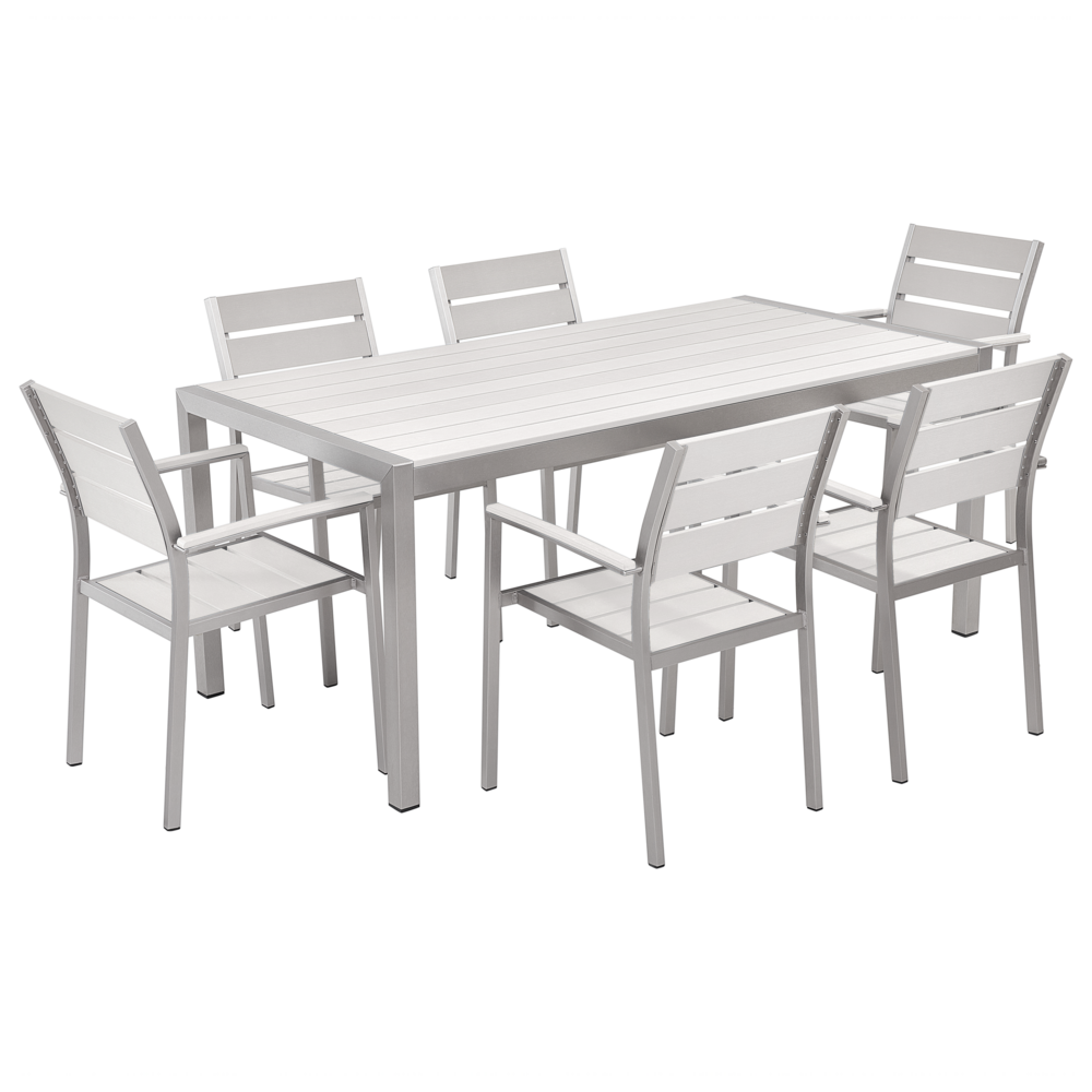 foto del prodotto set da giardino 6 sedie tavolo rettangolare bianco in legno e alluminio anodizzato