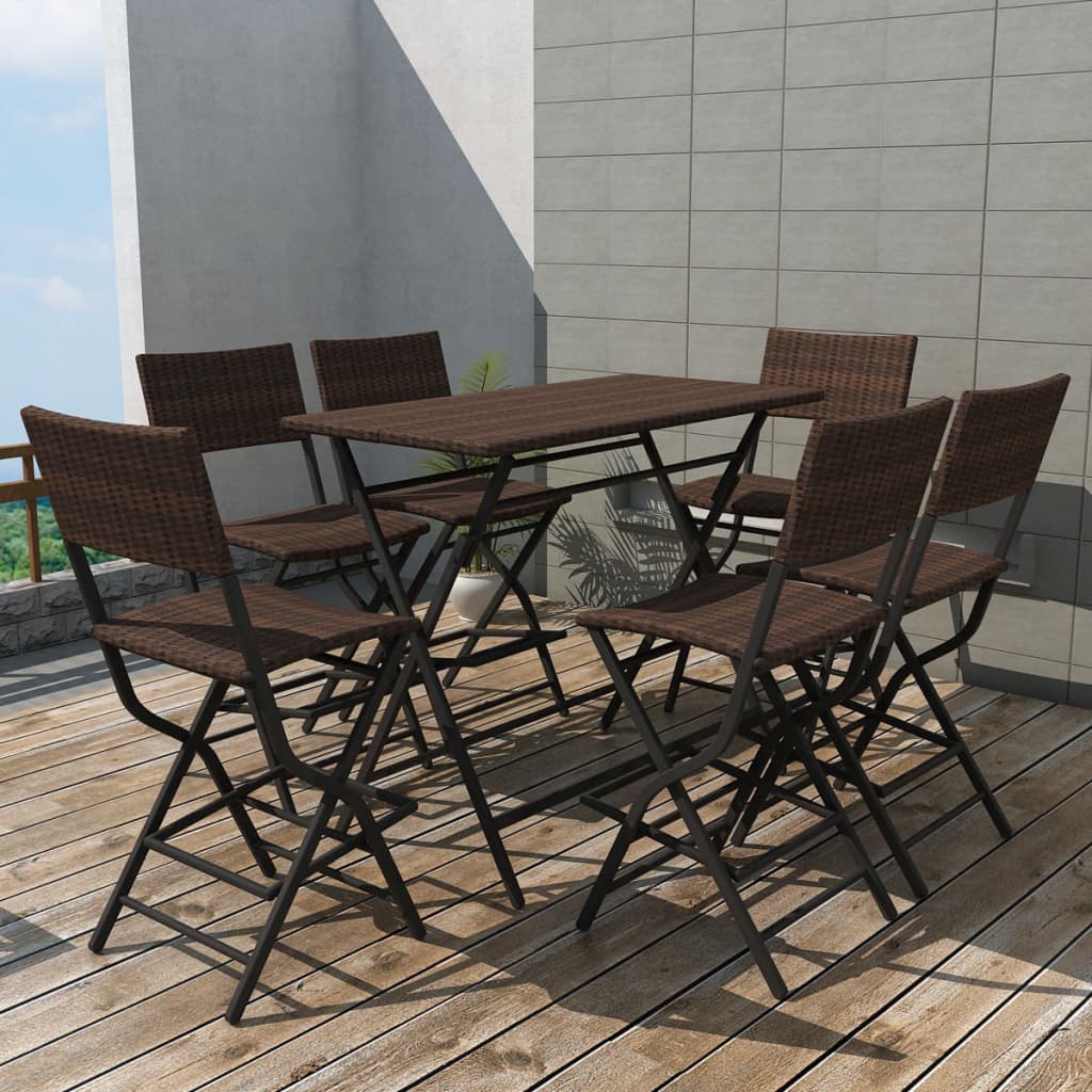 foto del prodotto set da giardino 7 pz pieghevole in acciaio e polyrattan marrone cod mxl 34808