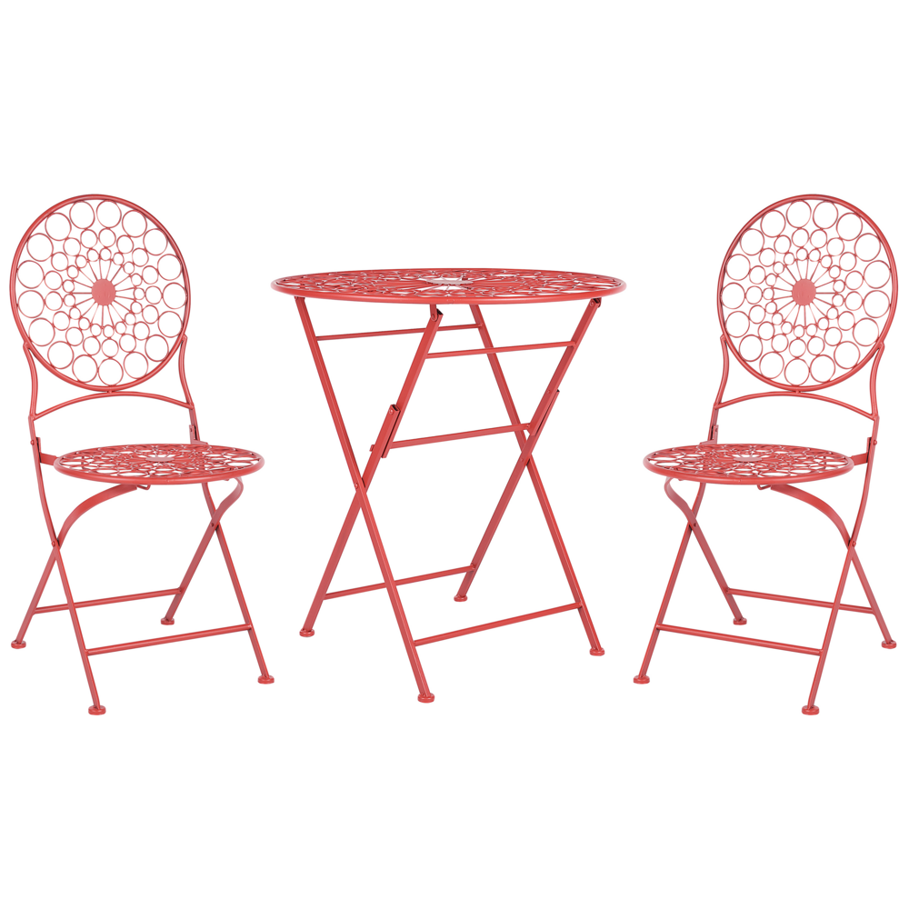 foto del prodotto set da giardino bistro rosso ferro pieghevole 2 sedie tavolo all'aperto resistenza alla ruggine uv stile retro francese