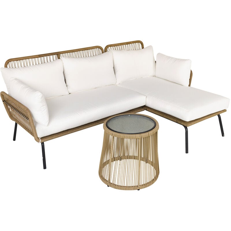foto del prodotto set da giardino boho con divano 2 posti chaise longue e tavolino crema outsunny