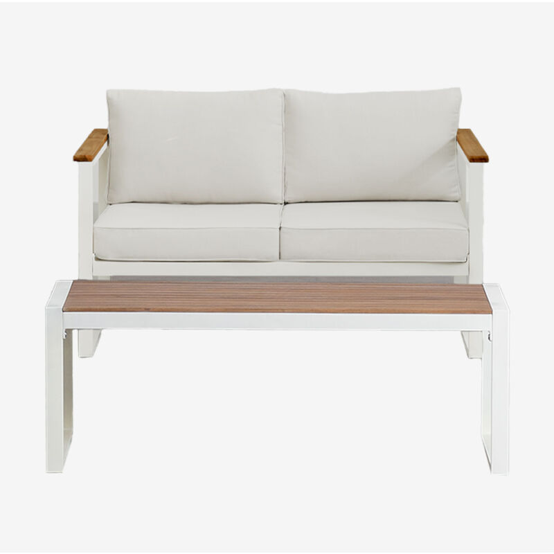 foto del prodotto set da giardino composto da divano a 2 posti e tavolino in alluminio e legno di acacia 110x55 cm lipov sklum