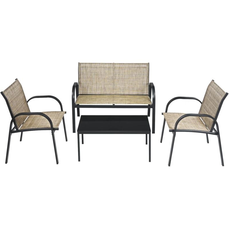 foto del prodotto set da giardino con 4 pezzi, set da giardino per chiacchierare, sedie da giardino con tavolino in vetro, con struttura resistente in ferro, tessuto a