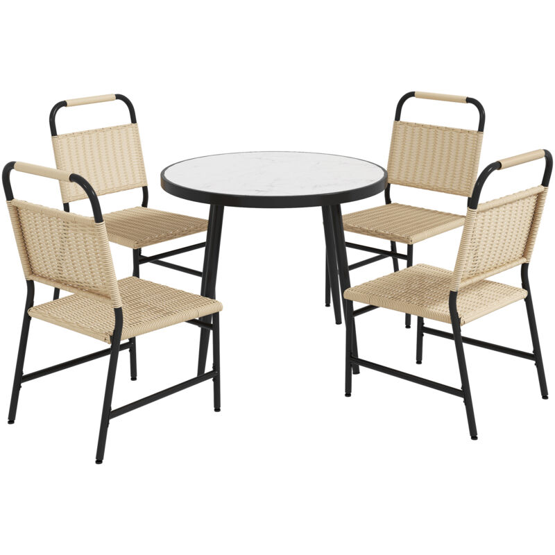 foto del prodotto set da giardino con 4 sedie rattan pe e tavolo in vetro effetto marmo outsunny