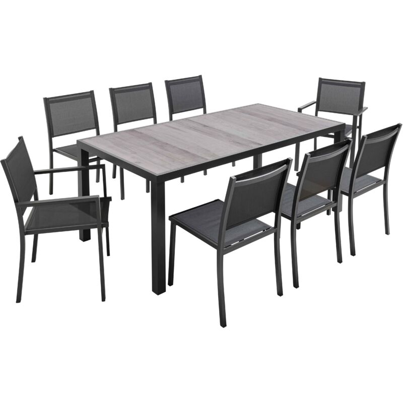 foto del prodotto set da giardino con 8 posti alluminio e ceramica effetto legno grigio tivoli