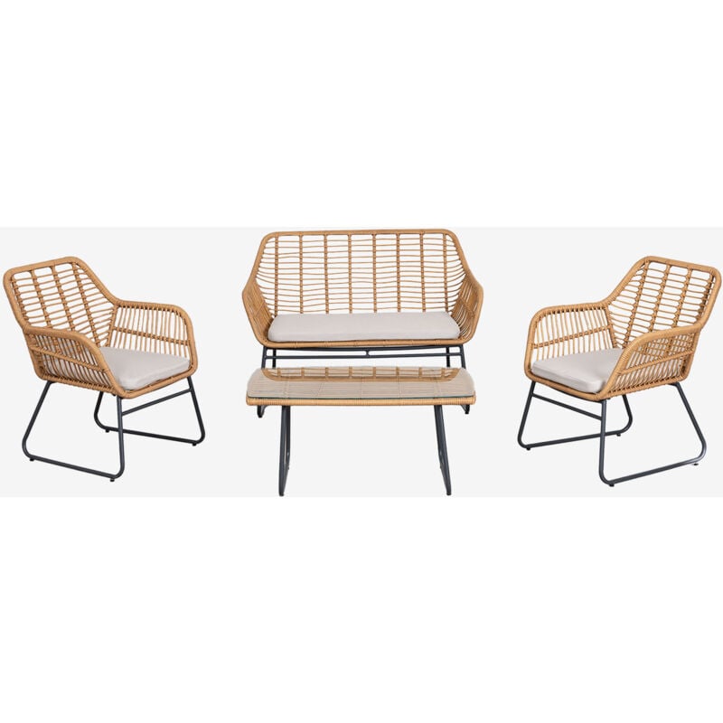 foto del prodotto set da giardino con divano 2 posti, 2 poltrone e tavolino in acciaio e rattan sintetico visutt sklum
